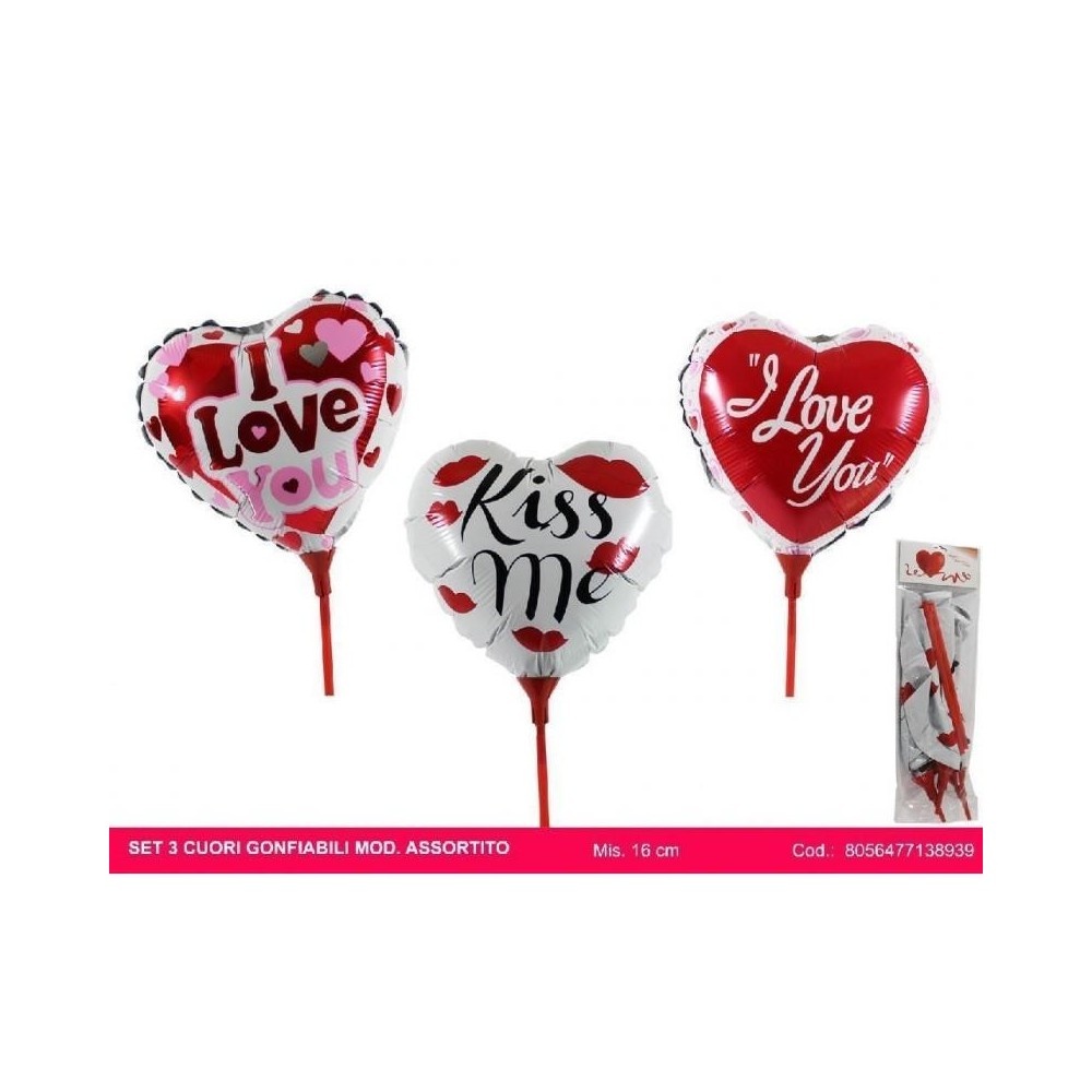SET 3 CUORE GONFIABILI IN BLISTER 16CM.